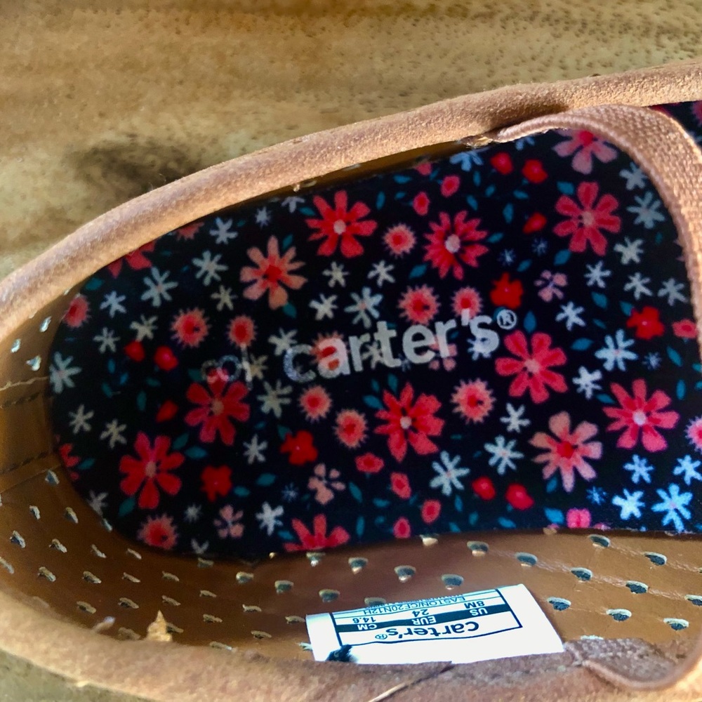 Toddler Girls Carter's Faux Suede Dark Tan/Brown Ballet Flats Mary Janes Size 8 - Picture 8 of 14